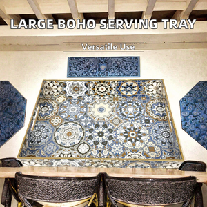 Plateau de service rectangulaire grande taille Tray-020L avec poignées, style bohème, décoratif, peint, multifonction, en plastique - Product Image 2