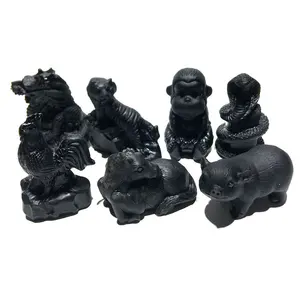 Natural Obsidian Quartz Crystal 12 Symbolic Animals for Meditation Home Decoration