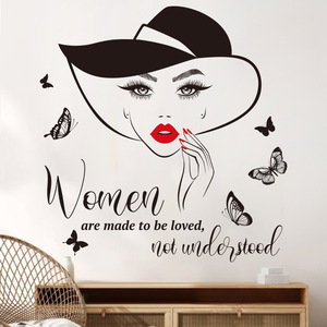 Adesivi <span class=keywords><strong>murali</strong></span> Sexy per ragazze con labbra rosse semplificati slogan inglese decorazione per camera da letto adesivi autoadesivi - Product Image 1