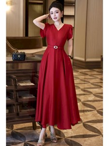 French Vintage Solid Elegant Fashion Big Swing Drapey <strong>Temperament</strong> Women's Waist Slimming Short Sleeve High-end Summer Long Skirt - Product Image 5