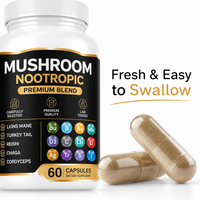 Complexe Premium 5 Champignons Nootropiques Crinière de Lion, Reishi, Cordyceps – 60 Gélules – Vitamines de Soutien Cérébral – Supplément Marque Blanche OEM