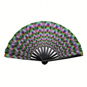Bamboo Folding Clack Hand Handheld Fan for Edm Music Party Dance Decoration <b>Gift</b> - Product Image 2