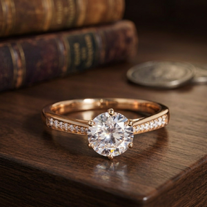 Anillo de Compromiso Clásico de 1 Quilate con Corte Brillante Redondo, Oro Sólido de 10K, Moissanita, Elegante Banda de Eternidad para Mujer, Certificado GRA - Product Image 2