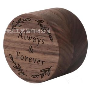 Round Wooden <b>Ring</b> <b>Box</b> Engraved Always & Forever Wedding Jewelry Storage Gift <b>Box</b> - Product Image 5