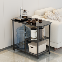 Table d'appoint multifonctionnelle mobile pour la préparation du thé avec plateau noir, structure en métal moderne, idéale pour les petits espaces