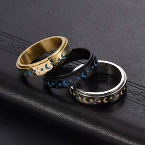 Anillo Giratorio de Acero Inoxidable con Diseño de Estrella y Luna, Luminoso en la Oscuridad, para Aliviar la Ansiedad, Ideal para Bodas - Product Image 3