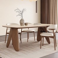 Table à manger en pierre frittée Wabi-sabi, panneau en contreplaqué, design moderne, pliable, multifonctionnelle, forme ovale, design nordique pour la maison