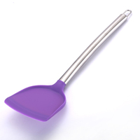 Spatules de cuisine multicolores écologiques en silicone antiadhésives résistantes à la chaleur avec manche en acier inoxydable, ustensile flexible