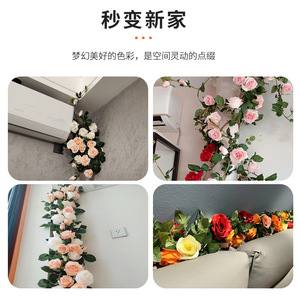 Guirlande de roses artificielles en soie pour décoration murale, idéale pour salon, clôture ou cache-tuyau de climatisation - Product Image 3