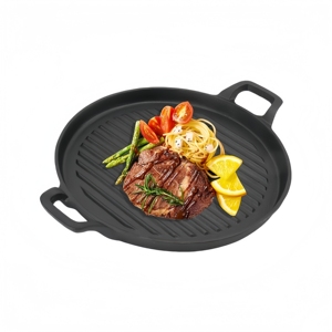 Sartén Redonda de Hierro Fundido, Sartén Acanalada Reversible con <span class=keywords><strong>Doble</strong></span> Asa, Utensilios de Cocina <span class=keywords><strong>para</strong></span> Exteriores, Estufa Eléctrica de Gas - Product Image 3