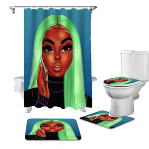 Conjunto de Arte de alfombra de baño para niña, juego de cortina de ducha Sexy africana, negra