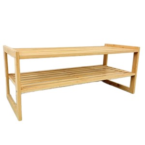 Double Layer Bamboo <b>Shoe</b> <b>Rack</b> Rectangular Standing Type For Bedroom Entryway Dormitory Balcony <b>Storage</b> Organizer - Product Image 2