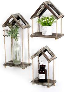 Marco de madera maciza con <span class=keywords><strong>cuerda</strong></span> <span class=keywords><strong>colgante</strong></span>, estante de decoración de 3 Paredes, flotante, para sala de estar, dormitorio y apartamento - Product Image 3