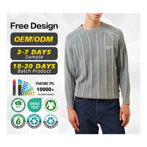 Suéter con Certificación GRS, Fabricante de Suéteres, Logotipo Personalizado, Hombre, 100% Algodón, Estilo Vintage, Lavado Ácido, Tejido de Punto Acanalado, Transpirable, Invierno - Product Image 1