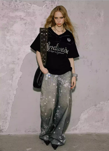 กางเกงยีนส์ทรงหลวมเอวสูงสำหรับผู้หญิง ระบายอากาศได้ดี สไตล์วินเทจอเมริกันเรโทร ลุคย้อนยุค ขาดๆ แบบหลวมๆ ขากว้าง ทรงตรง สไตล์ Y2K - Product Image 4