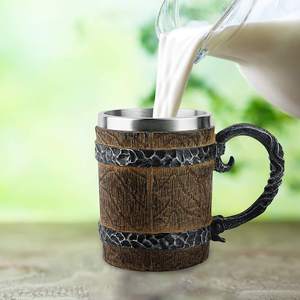 450ml लकड़ी संभाल स्टेनलेस स्टील बियर बियर कप के साथ तांकर्ड मग दोहरी दीवार चाय कॉफी पीने मग - Product Image 2