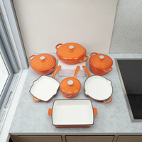 Ensemble de 7 casseroles en fonte émaillée de luxe, antiadhésives, compatibles four et lave-vaisselle, pour cuisinières à gaz et à induction