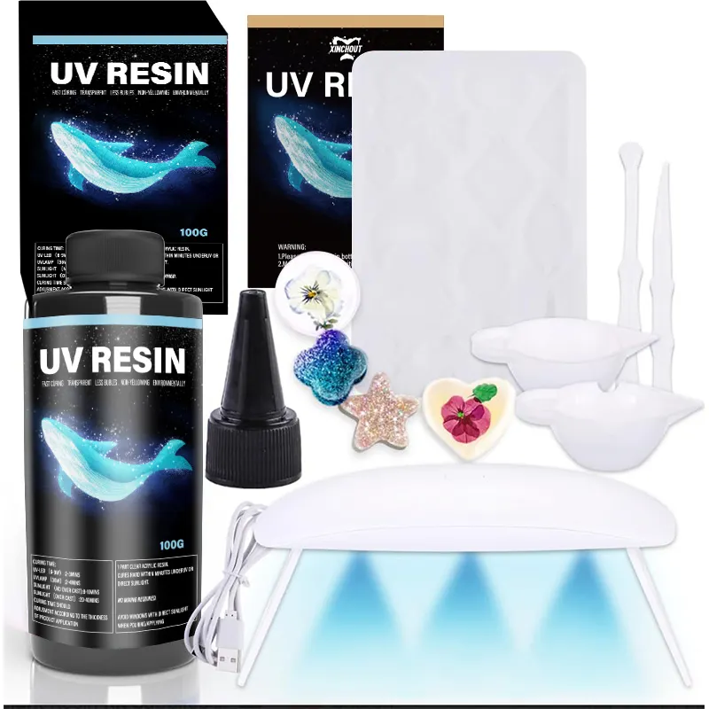 Kit de resina epoxi UV para hacer joyas, moldes de silicona, fundición transparente UV, suministros de curado, collar, llavero, pulsera, manualidades