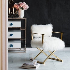 كرسي أريكة عصري فاخر من الفولاذ المقاوم للصدأ مع فرو صناعي لغرف المعيشة في الشقق الصغيرة - Product Image 1