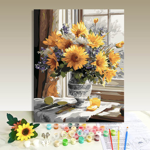 Sunflower Bouquet Digital Printing Rectangle DIY Handmade Flower Scene Paint By Numbers Canvas Art Kit - Product Image 1