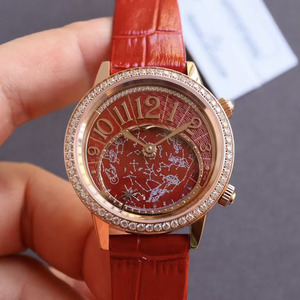 Reloj Mecánico de Lujo para Parejas, Diseño Elegante, Patrón Rojo con Incrustaciones de Diamantes y Moissanita - Product Image 1