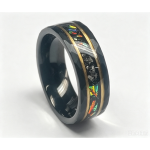 4mm Men and Women Ring Hammered Inlay <strong>Opal</strong> and Meteorite Black Plated Factory Directly Sell - Product Image 6