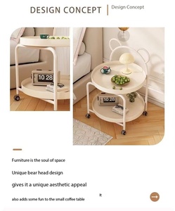 Table d'appoint roulante à 2 niveaux en forme d'ours, table d'appoint mobile avec roulettes pour salon, chambre à coucher - Product Image 3