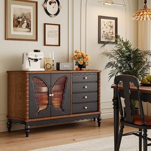 Aparador de estilo retro francés, gabinete de almacenamiento de madera maciza con diseño de puerta de mariposa para comedor - Product Image 4