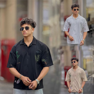 Camisa de Hombre Estilo Urbano Personalizada, de Algodón/Lino, con Botones Bordados, Manga Corta, Estampado Floral, Ecológica y Transpirable - Product Image 5