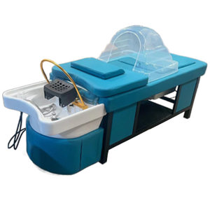 Salon de luxe <span class=keywords><strong>bleu</strong></span> tête électrique Spa Circulation de l'eau lavage des cheveux Table de Massage pédicure shampooing lit - Product Image 2