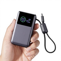 Batterie externe portable mini 10000mAh 45W à charge rapide avec écran LED et câble USB-C |   Compatible iPhone 17/16 pour S25 Gris