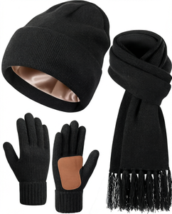 Conjunto de Gorro, Bufanda y Guantes de Lana con Forro Polar Grueso, para Clima Frío de Invierno, Regalo para Adultos y Niños - Product Image 1