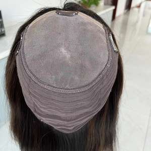 แฮร์<span class=keywords><strong>ท็</strong></span><span class=keywords><strong>อป</strong></span><span class=keywords><strong>เปอร์</strong></span>ผมมนุษย์สำหรับผู้หญิงสีน้ำตาล14<span class=keywords><strong>นิ้ว</strong></span>พร้อมไฮไลต์สีบลอนด์เครื่องทอปแบบโมโน - Product Image 4