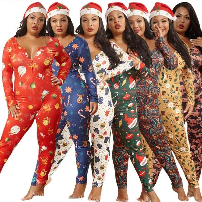 Wholesale Women Christmas Pajamas Adult Onesie Winter Clothes Pattern Knitted Winter Pajamas Free Shipping Print for Women