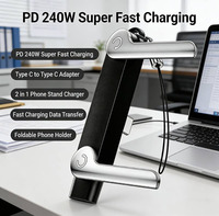 Cargador de Escritorio con Puerto USB-C de 240W, Adaptador, Cable de Datos Tipo C a Tipo C con Soporte de Viaje, Cables de Datos para Teléfono Celular