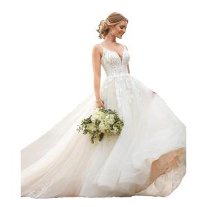 Halter Neck Deep V Backless Lace Ball Gown Wedding Dress White Floor Length Train For Bridal Wear - Product Image 3