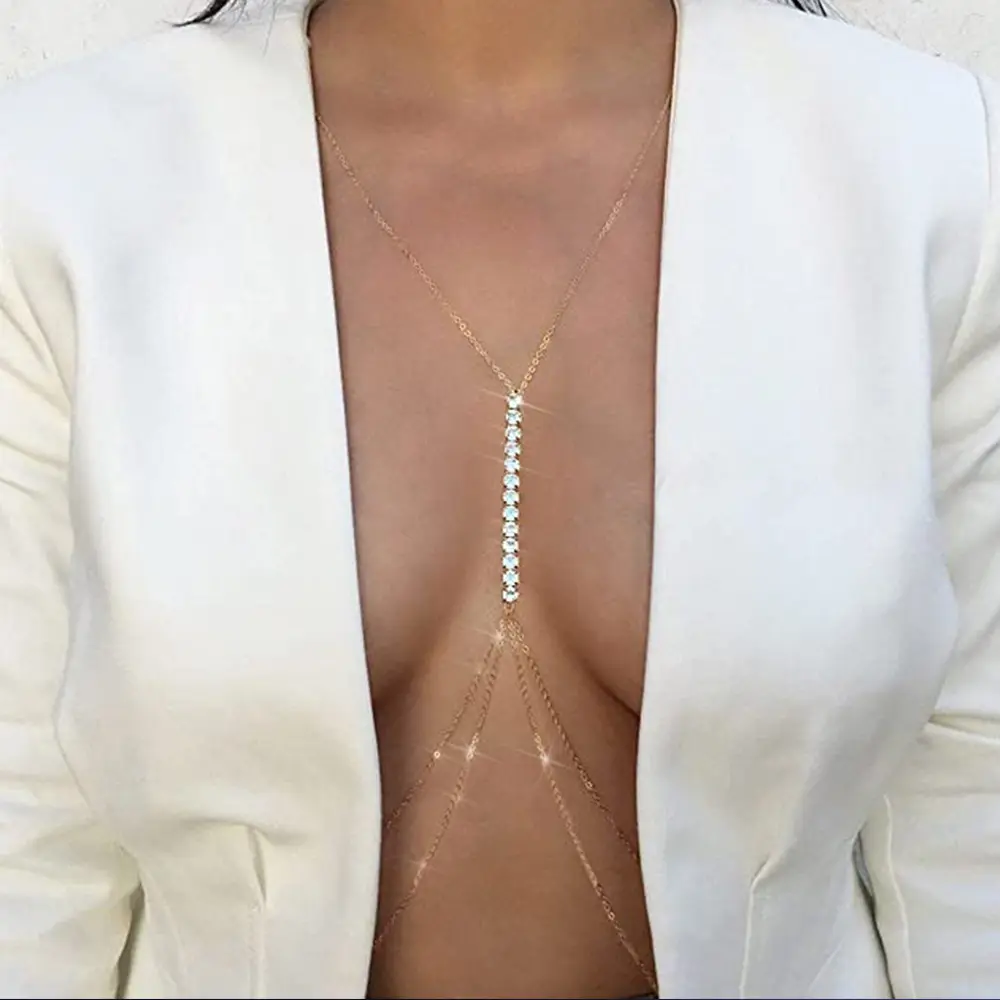new rhinestone chest accessories European and American sexy bikini body chain