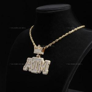 Nouveau Pendentif Lettre ATM en Argent Plaqué Or 24K avec Couronne Moissanite, Bijou Unisexe Hip Hop pour Fête - Product Image 5