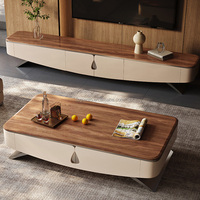 Meubles de maison de luxe fantaisie support de télévision en marbre couleur naturelle dessus en bois Table basse support de télévision avec pieds en métal