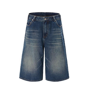 Vente en gros de shorts personnalisés en denim ample à jambe large et taille mi-haute pour hommes, shorts baggy en jean coupe ample, imprimés décontractés vintage légers - Product Image 4