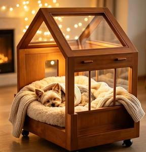 House Shaped <b>Dog</b> Cat Bed with Wheels - Product Image 1