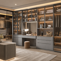 Armoire de chambre personnalisée de haute qualité avec multiples solutions de rangement et éclairage LED, dressing intégré