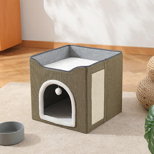 Faltbares Katzen haus Indoor Große Katzen höhle mit Kratz brett & Flauschiger Ball Haustier häuser & Möbel Haustier bett Katzen produkte - Product Image 5