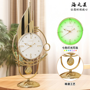 Hzxb Sailboat Desk <b>Clock</b> Gold Plated Quartz Movement With <b>Led</b> Light For Living Room Home Decoration - Product Image 2