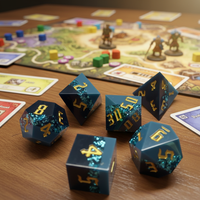 Set Dadu DND Resin Hitam Premium, Dadu Polihedral dengan Inlay Foil Merah, Dadu Tepi Tajam untuk Permainan Peran Meja.