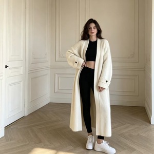 <span class=keywords><strong>Cardigan</strong></span> Lungo <span class=keywords><strong>Oversize</strong></span> da <span class=keywords><strong>Donna</strong></span> in Maglia Spessa, Nuovo Design Autunno-Inverno Europeo e Americano, Stile Rilassato - Product Image 6