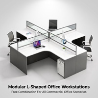 Poste de travail d'angle modulaire en L pour bureau, avec cloison en verre dépoli à lattes, écologique, moderne, avec verrouillage par mot de passe, mobile