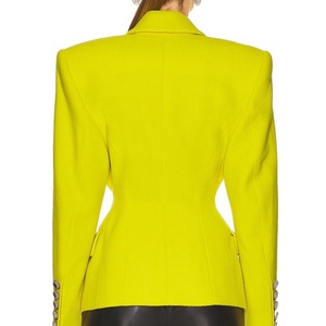 New Design Wide Padded Shoulder Over Size Blazer Jacket With Waist Shape <b>Shawl</b> Lapel Single Button Casual Blazer for Women - Product Image 3