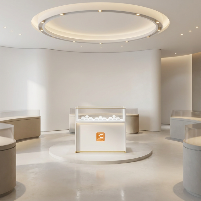 Luxury Glass Showcase Custom Jewelry Display Cabinet with LED Lighting Eco-Friendly Waterproof Retail Use