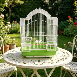 Jaula para Pájaros de Alambre de Acero Blanco con Bandeja de Plástico Roja, Jaula Resistente para Mascotas de Interior para Pájaros Pequeños, Diseño Rectangular Simple, Acabado Pintado - Product Image 3